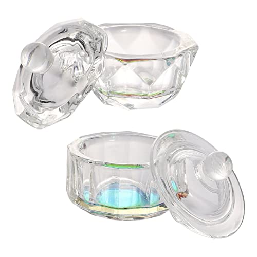 VICASKY Nail Art Cups Manicure Supplies 2pcs Crystal Nail Art Cups Lids for Acrylic Natural