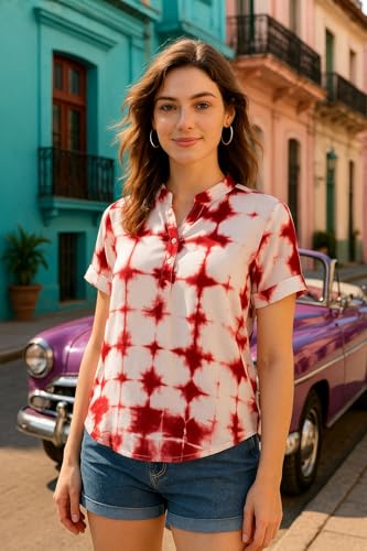 Image of Maaesa Women Handcrafted Tie & Dye Rayon Top | Regular Fit|Lightweight & Breathable Fabric | Casual Wear & Office Wear