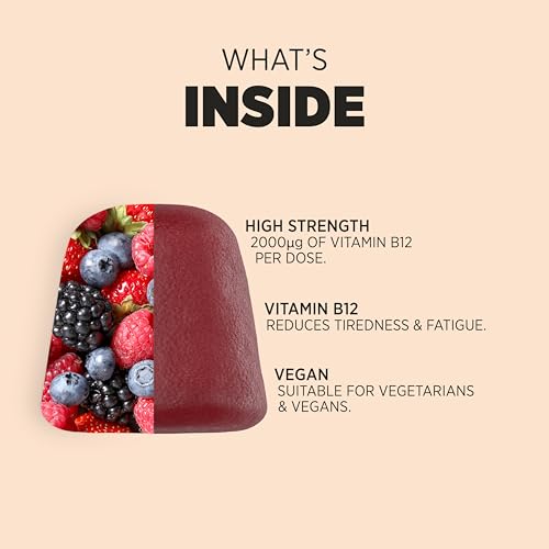 Vitamin B12 Gummies 2000mcg | 60 Count | High Strength Berry Flavour Tablet Alternative | Vitamin B12 (Cyanocobalamin) Supplement for Energy Support | Suitable for Vegans | by Horbaach