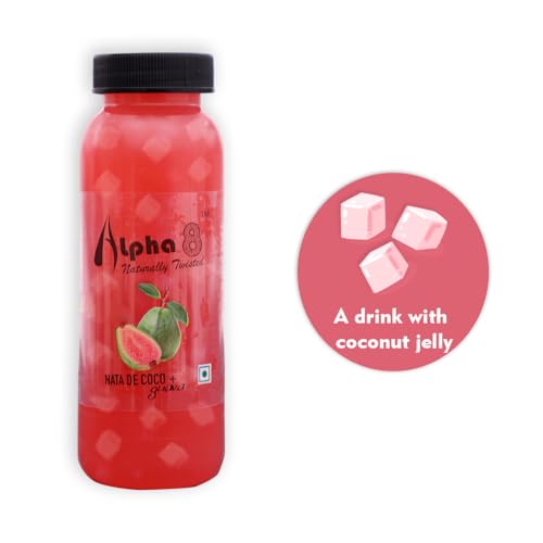 Image of ALPHA 8 FRUIT Juice with NATA De Coco Coconut Cubes Natural Energizer & Immunity Booster, Healthy Juice, High Fiber, Real Natural Taste (Guava Juice, Pack of 12)