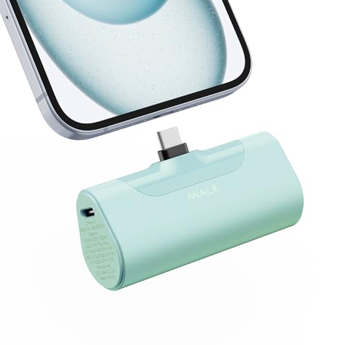 iWALK Portable Charger for iPhone 17/16/15, 4500mAh Power Bank USB C, 20W Fast Charging Mini Battery Pack for iPhone 15/15 Plus/15 Pro/15 Pro Max/iPad/AirPods/Samsung Series/Android - Mint Green