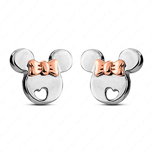 925 Sterling Silver Mickey Minnie Mouse Heart Stud Earrings Push Back 14K Gold Plated