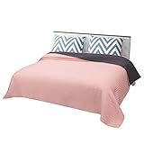 Laneetal 0180051, Tagesdecke 1 Stück Bettüberwurf Steppdecke Patchwork Flanelle Wendedesign Kariert, Bettdecke Stepp Decke Doppelbett unterfüttert und Gesteppt, Rosa+Dunkelgrau, 170x210 cm