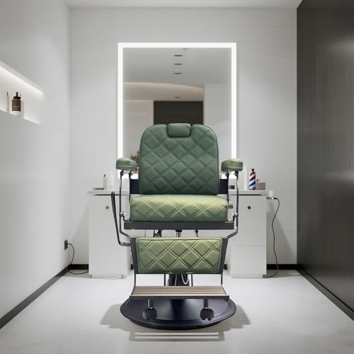Image of Professional Barber Chair, Heavy Duty 550lbs Salon Chair with Hydraulic Lift & 360 Swivel - Reclining Hair Stylist Chair for Salon, Barbershop (Vintage Green)
