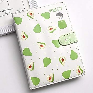 Student Cute Cartoon Fruit Pattern Notebook Leather Cover Journal Diary Notepad(Avocado)