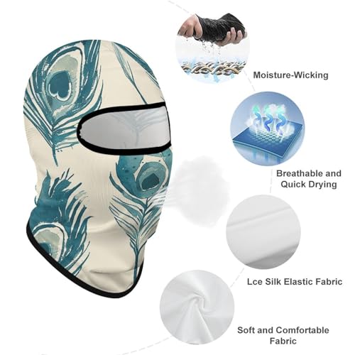 Balaclava para hombre y mujer con diseño de pluma de pavo real, máscara completa para esquiar, ciclismo y motociclismo miniatura 3