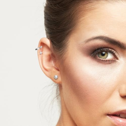 10 Pairs Small Silver Hoop Earrings for Women Hypoallergenic Surgical Stainless Steel Earrings Sets for Multiple Piercing Flat Back Stud Earrings for Cartilage Helix with Pearl & Cubic Zirconia4
