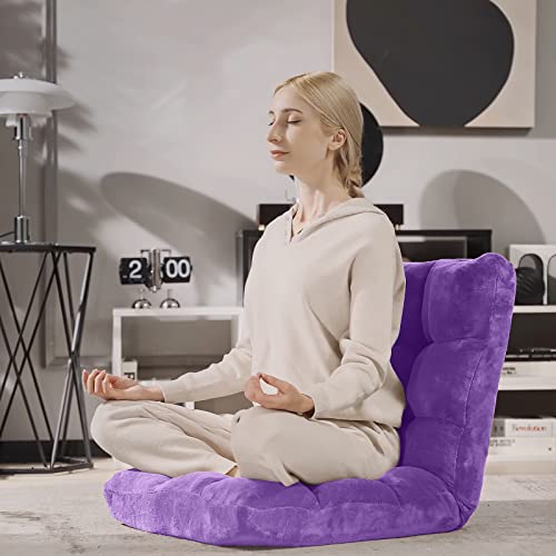 Image of Giantex Floor Chair with Back Support, 14 Adjustable Position, Padded Sleeper Bed, Couch Recliner, Folding Gaming Floor Chairs for Adults, Living Room, Bedroom, Yoga, Meditation, Purple