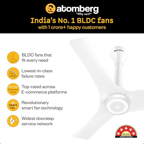 Image of atomberg Aris Starlight Smart 900mm BLDC Ceiling Fan |BEE 5 Star|Advance Air+ Technology| Silent Operation | Award Winning Design | LED Underlight | Free Installation | 5 Year Warranty (Marble White)