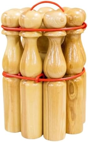 GICO Jeu De 9 Quilles En Bois Massif - 24 Cm De Haut, 4,5 Cm De Diamètre - 2 Boules De 70 Mm - Jeu De Jardin Familial - Qualité Supérieure - Fabriqué En Europe