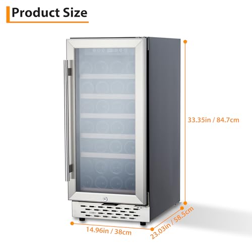 Image of 15 Inch Dual Zone Wine Cooler Refrigerator, 28 Bottle Mini Fridge, Digital Temperature Control with Lock, Freestanding Beverage Refrigerator, Glass Door, Quiet Small Wine Cellar, LED Display