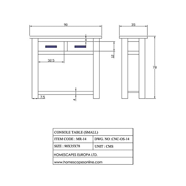 HOMESCAPES - Mangat - Small Console Table - 100% Mango Wood Furniture With 2 Drawers and a Storage Shelf - Image 10