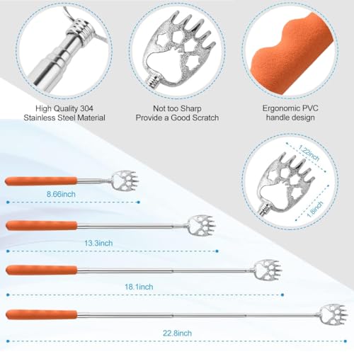 Image of 4 Pack Different Style Back Scratcher Metal Portable Telescoping Back scratchers, Extendable Back Massager Tool with Beautiful Box, Stocking Stuffers Gift for Men Women(Orange)