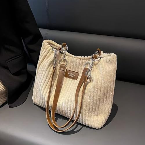 Bolso Tote grande de pana a rayas para mujer miniatura 7