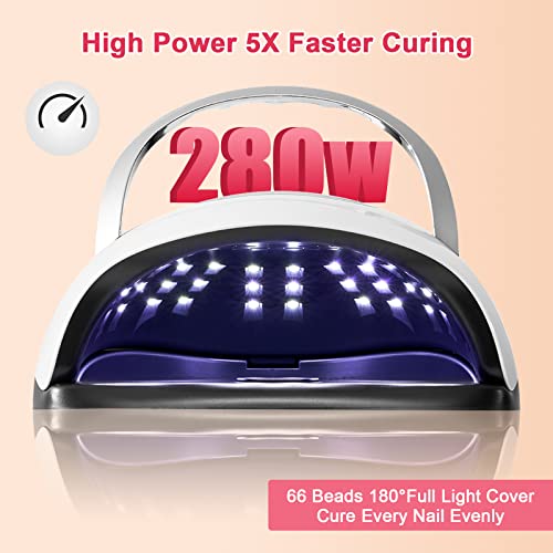 280W Uv Light For Nails With 66 Beads, Kisrioa Uv Led Nail Lamp, Professional Nail Gel Polish Dryer Curing Lamp Auto Sensor 4 Timer Setting Portable Nail Art Tools For Fingernail Toenail #TOP1