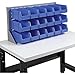 Global Industrial Louvered Bench Rack with (18) Blue Premium Stacking Bins, 36x15x20