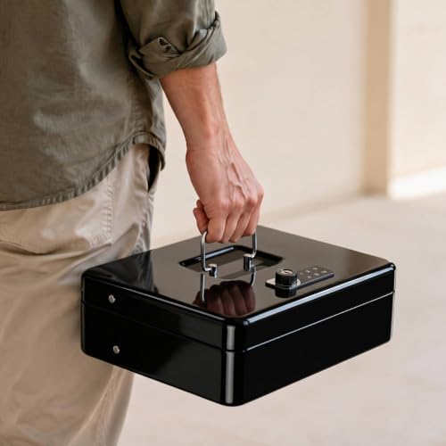 Image of KYODOLED Cash Box with Money Tray and Electronic Lock, 11.8 Inch, Black