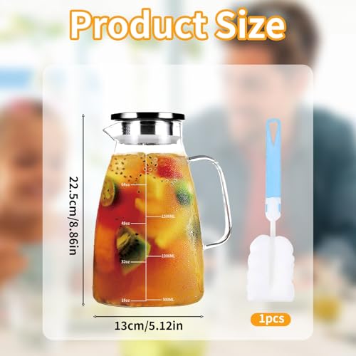 2L Glass Water Jug with Lid, Nozzle, and Cleaning Brush - Transparent Kettle for Cold & Hot Drinks, Ideal for Milk, Coffee, and Iced Tea - Image 2