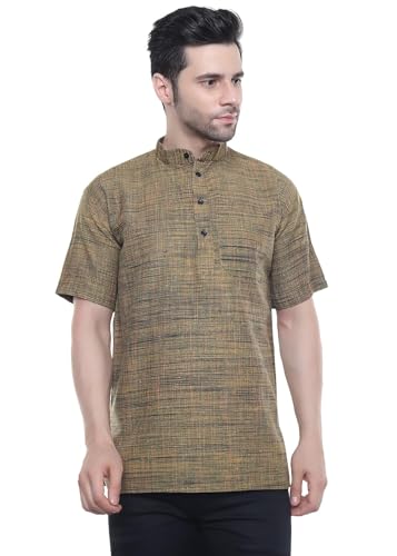 Image of Khadie Cotton Blend Solid Casual Regular Fit Mandarin /Chinese Collor Short Kurta for Men