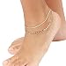 Pesily Adjustable Anklets Golden Chain Bohemia Jewelry Double Round Wafer Simple for Lady Women Girls
