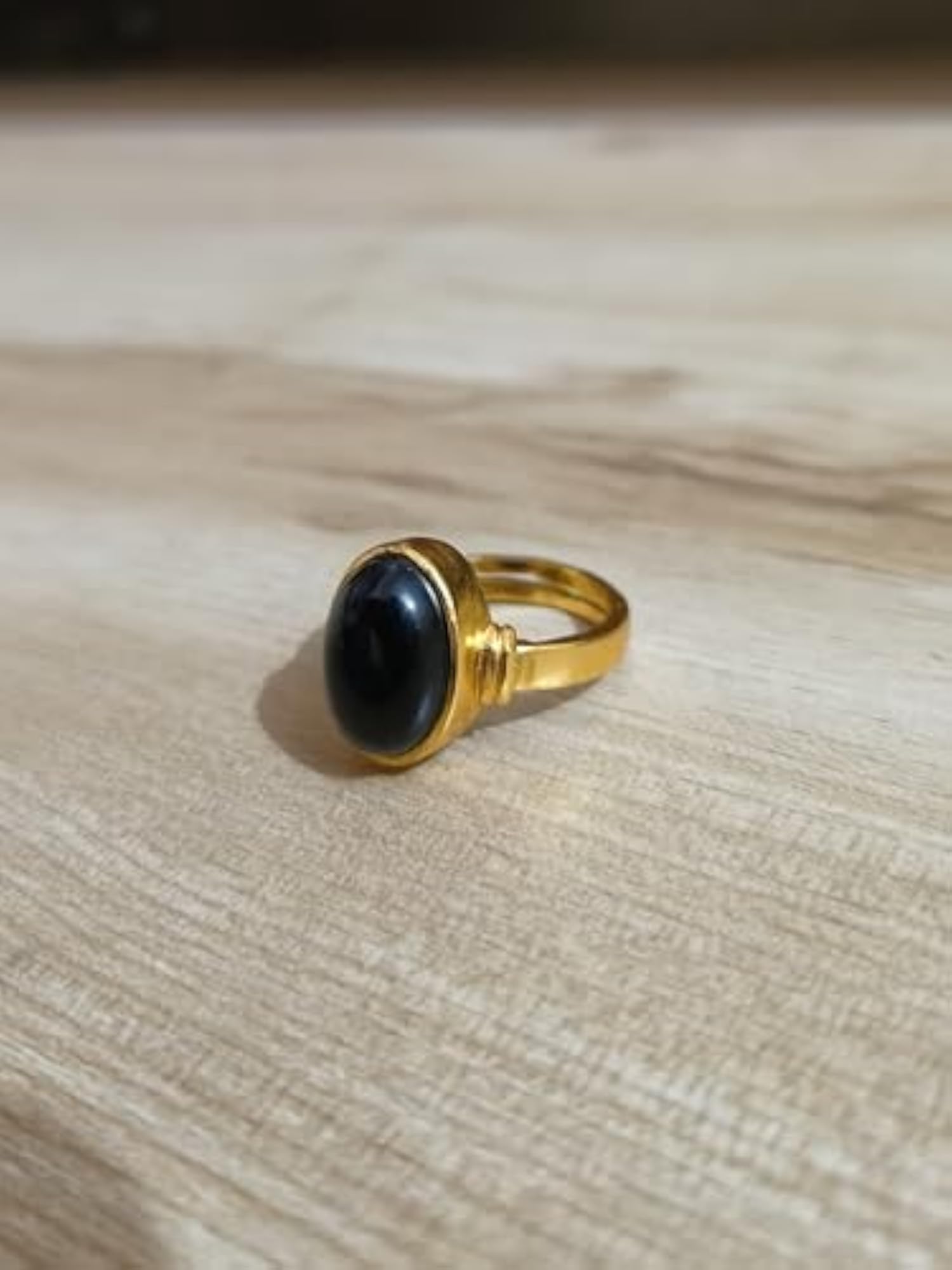 Black Hakik Stone Adjustable Ring, Classic Design