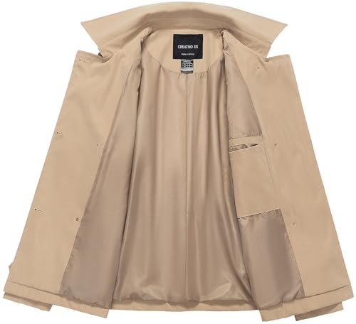 CREATMO US Women's Cropped Trench Coat Classic Double Breasted Lapel Jacket Water Repellent Outerwear3