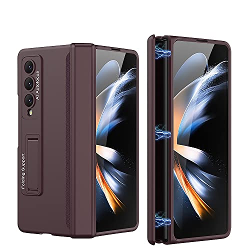 PUROOM for Samsung Galaxy Z Fold 4 Case Hinge Coverage Protective Case with Built-in Kickstand PC Magnetic All-Inclusive Shockproof Cover for Samsung Galaxy Z Fold 4 5G (Wine Red)