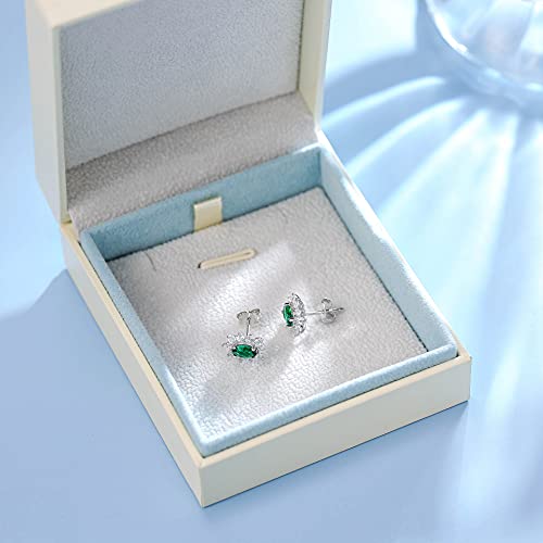 Cacestone Sterling Silver Gemstone 4X6Mm 1 Carat Created Emerald May Birthstone Stud Earrings Cubic Zirconia Princess Diana Kate Mothers Day Engagement Anniversary Birthday Gifts For Mom Women Wife #TOP5