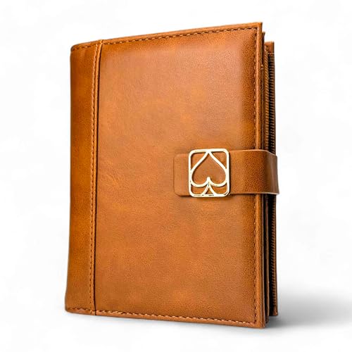 Luck Lab Double Deck Leather Playing Card Case/Holder - Fits Two Decks of Poker and Bridge Size Cards, Notepad and Pen (Brown)