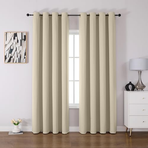 CUCRAF Verdunklungsvorhänge Thermovorhang Kälteschutz 2er Set H290 x B140cm Vorhänge mit Ösen Hellbeige Vorhang Blickdicht Weich und… – Ansicht 1