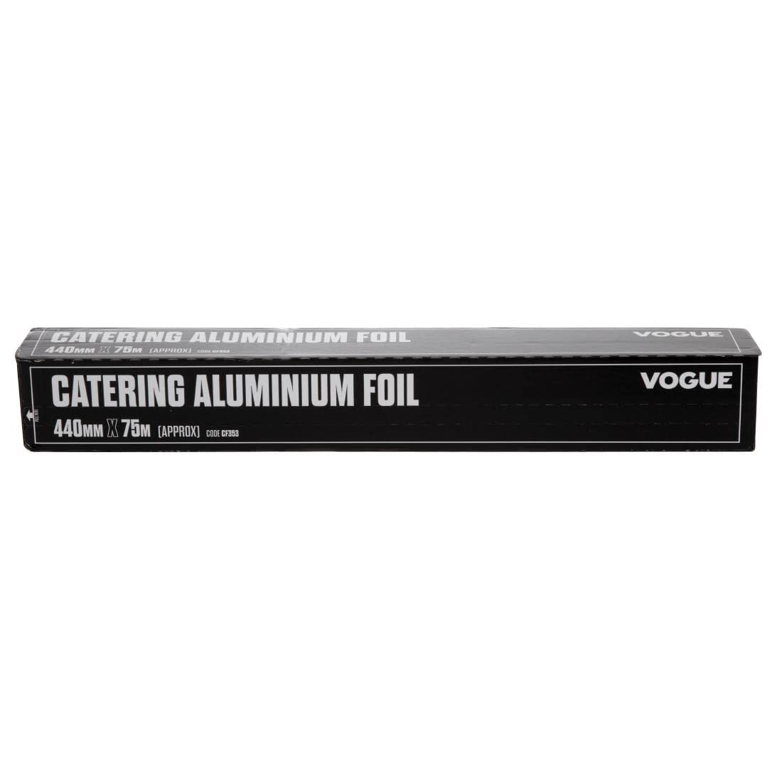 Vogue Papier aluminium, 440 mm x 75 mètres, argent, avec lame de coupe dentelée, 12 microns, rouleau de papier d'aluminium pour service alimentaire, film de cuisine de qualité supérieure, CF353