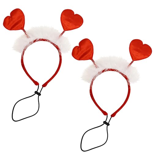 Lezevn 2Pcs Valentine's Day Dog Heart Headband Red Heart White Fluffy Pet Headband Valentines Day Pet Outfit Accessories