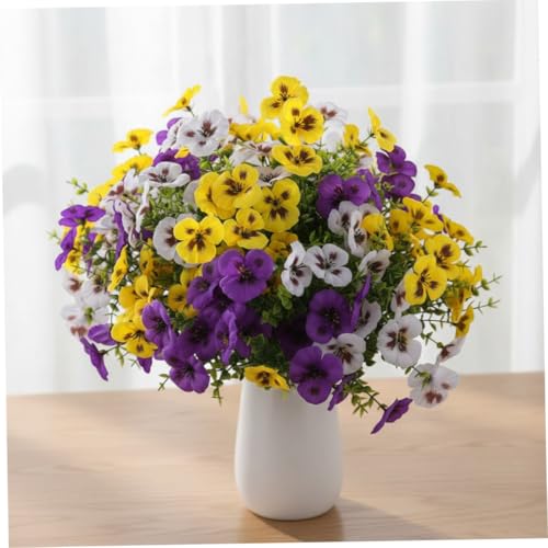 18 Bundles Artificial Pansy Flowers Outdoor, UV Resistant Faux Pansy Flowers for Outside, Realistic for Front Door Decor, Patio, Window Box (, White, Yellow), Home Decors