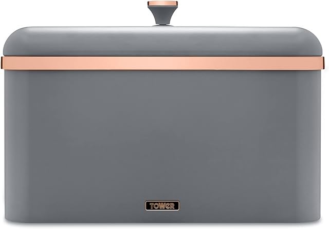 Tower T826130GRY Cavaletto Bread Bin Storage, Carbon Steel, Removable Lid, Grey and Rose Gold