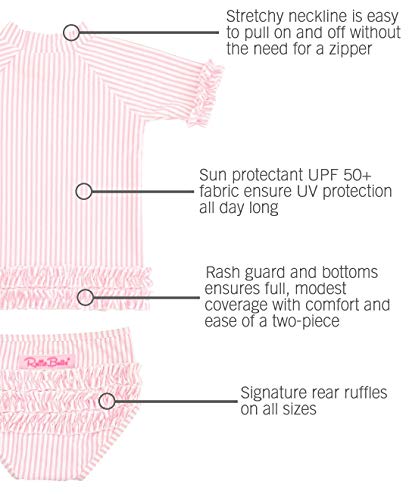 Rufflebutts® Baby/Toddler Girls Rash Guard 2-Piece Swimsuit Set - Pink Seersucker Bikini With Upf 50+ Sun Protection - 3-6M #TOP3