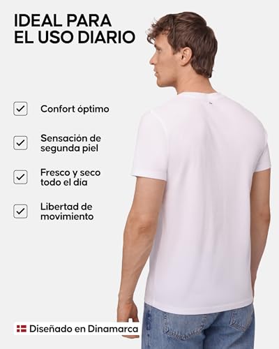 DANISH ENDURANCE Camisetas de Algodón Orgánico para Hombre, Cuello Redondo o Cuello en V, Manga Corta, 2-Pack, Cuello Redondo - Blanco, L