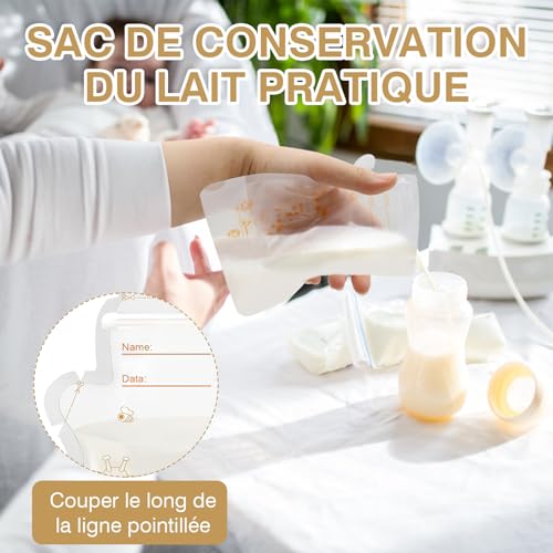 ZOCONE 60 Pièces Sachet Conservation Lait Maternelle, 250 ML Sac Congélation Lait Maternel, sans BPA, Sac Lait Maternel Congelation Avec Échelle, Sachet Lait Maternel – vue 3