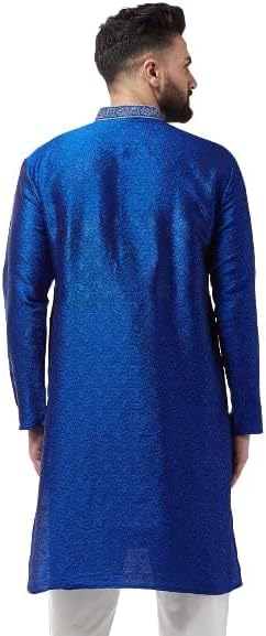 Sojanya XL (Since 1958 Men'S Silk Blend Teal Green Self Design Only Long Kurta