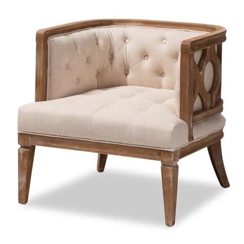 Baxton Studio Esme French Provincial Beige Linen Fabric Upholstered and