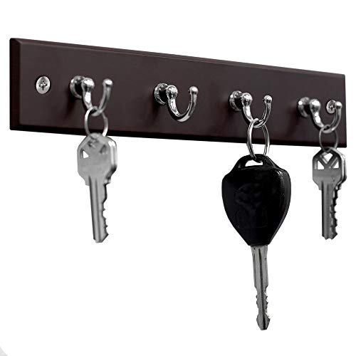 Home Basics 4 Hook Wall Mounted Key Holder Rack for Entryway, Kitchen, Bedroom – Organize Car Keys, House Keys, Small Accessories and Jewelry (Cherry)