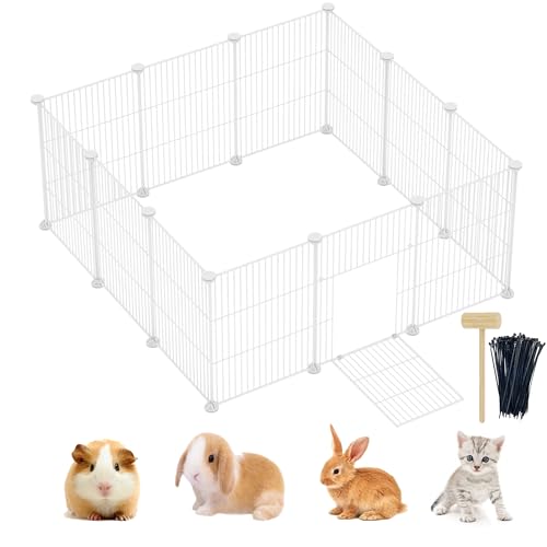 Lxvckly Haustier-Laufstall, Kleintiere Laufstall mit Tür, DIY Verschlüsselter Metalldraht Kaninchenzaun, Meerschweinchenkäfig, Kätzchenlaufstall, Indoor & Outdoor Hofzaun für Kleintiere Weiß
