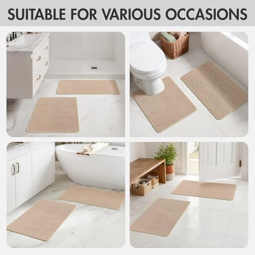 MIULEE Bathroom Rugs Set 2 Pieces, Thin Bath Mats Beige 17x27 Inch — view 5