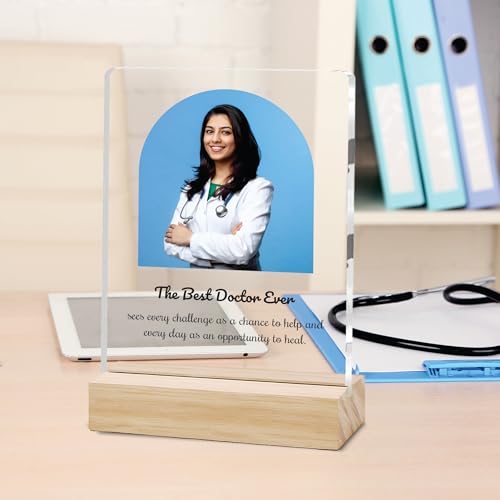 Image of Giftplease Best Doctor Photo Plaque with Wooden Stand | Personalised Gift for Doctors | Thank You Gift for Medical Professionals | Home Office Table Decor |Appreciation Frame for Doctor DCT 03