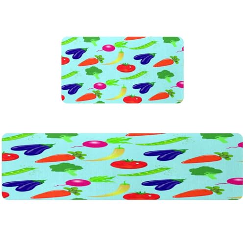 Alfombrillas de cocina absorbentes lavables con tomates y berenjenas 2