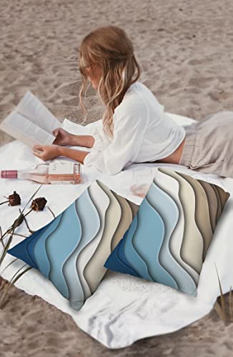 Outdoor Pillow Cover Geometric Blue Modern Waterproof Lumbar Throw Pillowcases Set Of 2 Brown Abstract Decorative Patio Furniture Pillows For Couch Garden 20 X 12 Inches #TOP2