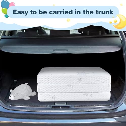 Image of Pack and Play Mattress, 38x26 Dual-Sided Memory Foam Trifold Pack N Play Mattresses, Portable Travel Mattress for Pack N Play with Breathable Removable Cover and Carry Bag