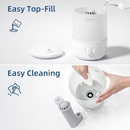 ASAKUKI Humidifiers for Bedroom, 3L Top Fill Cool Mist Air Humidifier & Aroma Diffuser with Night Light for Baby Nursery & Plants, Ultrasonic Quiet, Easy Clean, Auto Shut-Off, BPA Safe, 30H - 5