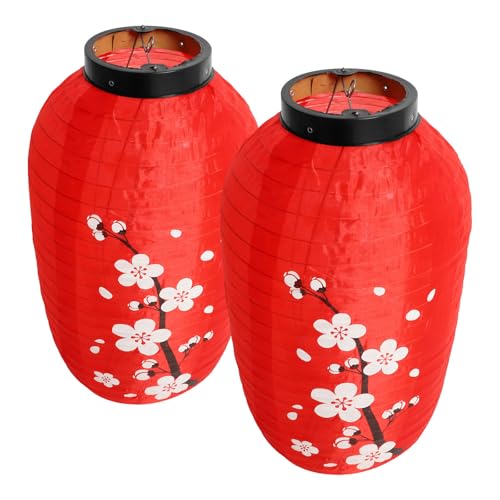 Kichvoe Linternas Japonesas Tradicionales de Tela Roja 10 Pulgadas Flores Colgantes, 2 Piezas Faroles Decorativos para Restaurante Sushi, Decoración Festiva E Interior de Hogar