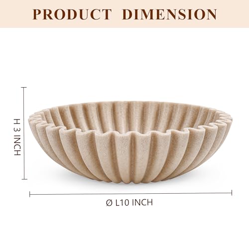 Large Decorative Bowl, Modern Handicraft Bowls for Home Decor, Decorative Fruit Bowl for Kitchen Counter, Ruffle Decor, Stylish Key Bowl for Entry Table, Artificial Stone Beige - Image 4