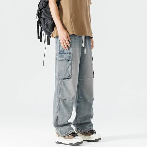 High Street Men Workwear Jeans Pants Hip Hop Retro Loose Denim Trousers Straight Casual Pants for Man4